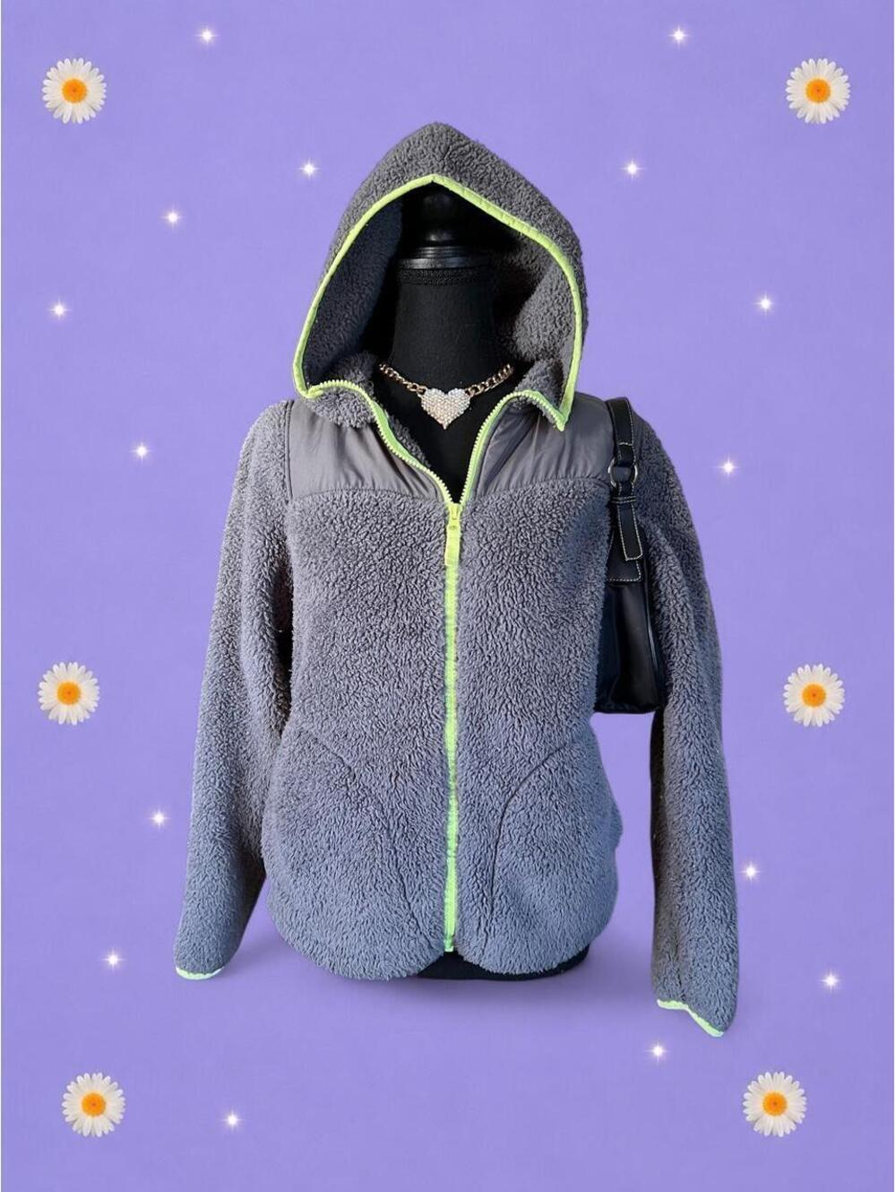 Cozycore Teddy Sherpa Fleece Zip Hoodie Soft Girl Gorpcore Size Medium 💚